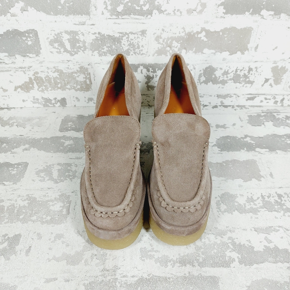 New MARC FISHER Lina Taupe Suede Heeled Platform Loafers A798 - Picture 8 of 12